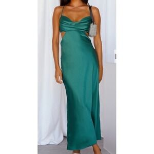 NWT Hello Molly Green Satin Maxi Dress